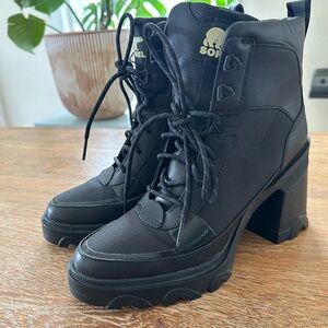 Sorel Brex Heel Lace-Up Waterproof Boots Black Leather